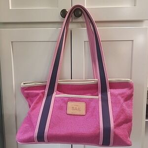 The SAK Original Crochet Pink Purse Handbag Hobo Bag‎ Butterfly Lining Shoulder